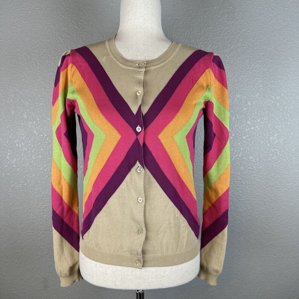Moschino Cheap Chic Button Up Cardigan Sweater Size 4 Retro Stripe Lightweight